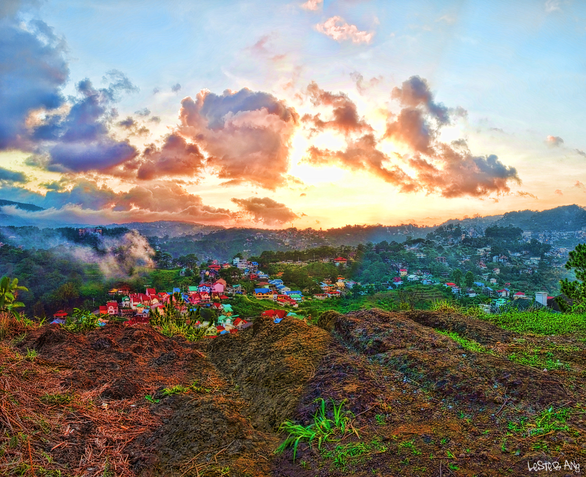 a baguio neighborhood at the brink of sunset